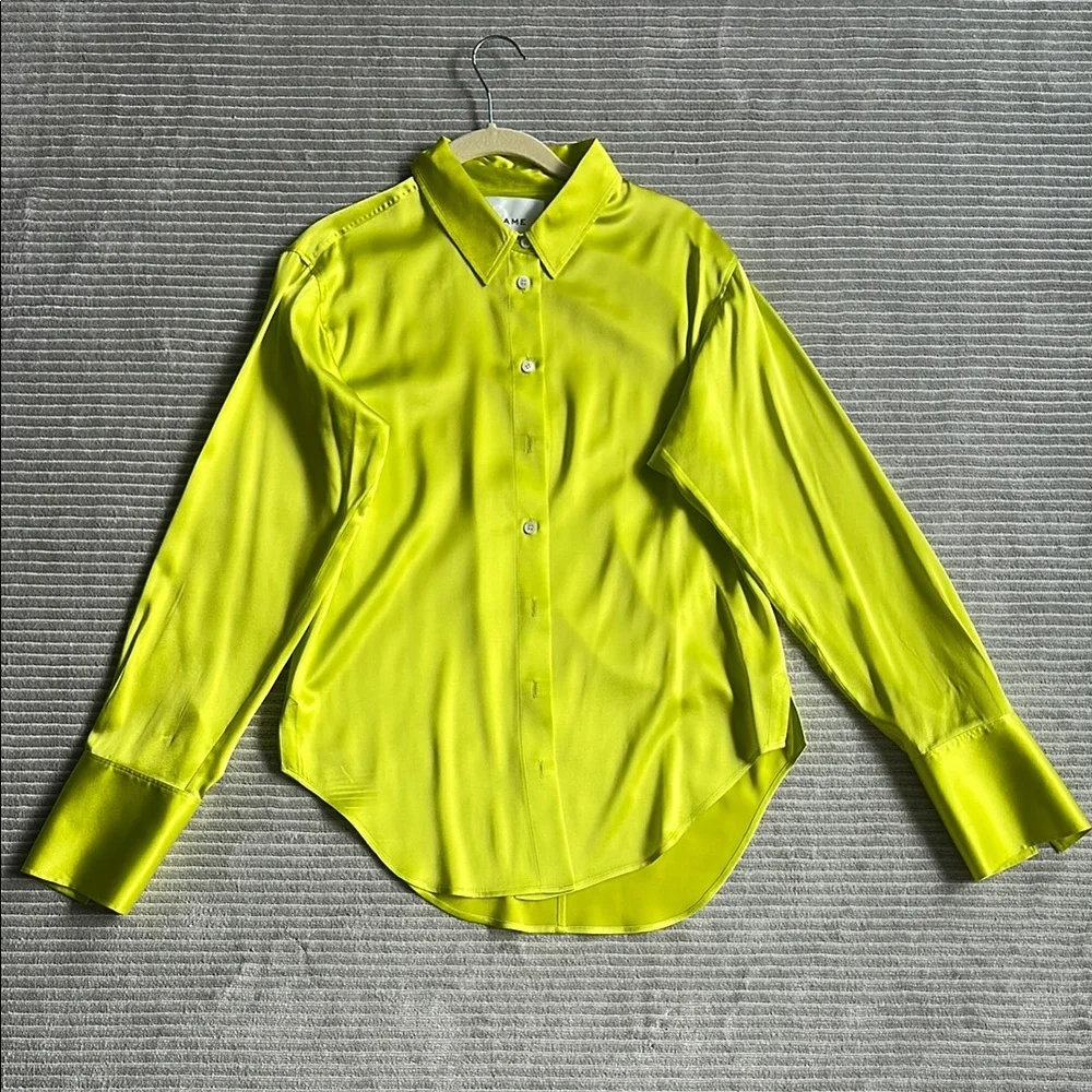 Frame Denim Yellow Green Fitted Polo Button Down - Picture 1 of 6